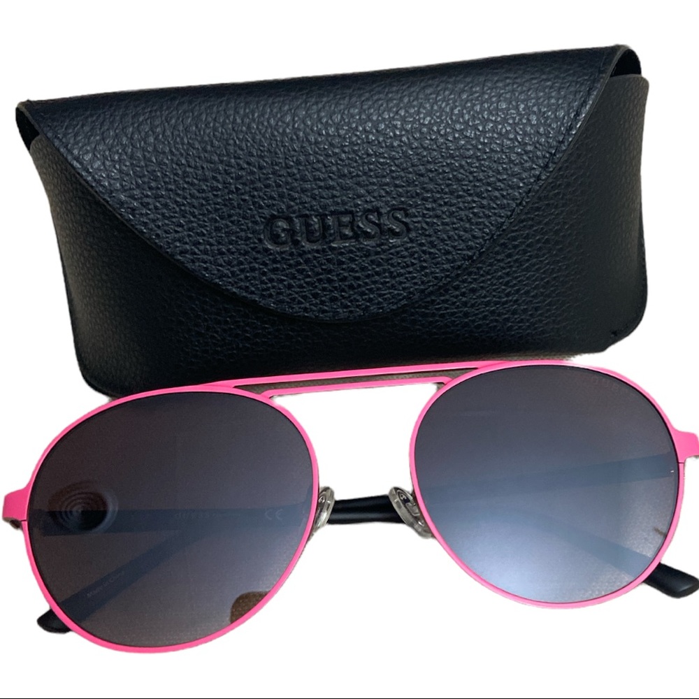 Guess Women’s Vintage Round Metal Pilot Sunglasses – Pink Mirrored New with Case